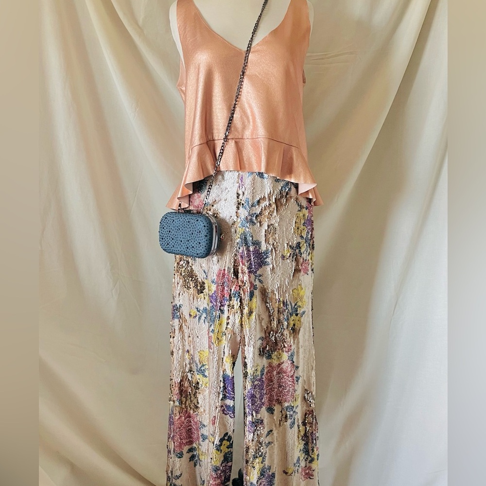 Dark Blue Crystal Studded Pill Bag w/ Chain Strap - Picture 3 of 5